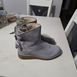 UGG Gray Suede Winter Boots with Bow